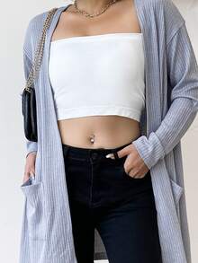 AAmilife Abrigo de hombros caídos con parte delantera abierta - Gris Claro - Ver 3