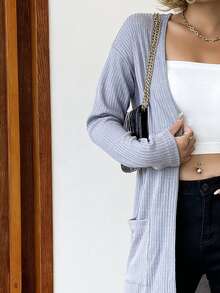 AAmilife Abrigo de hombros caídos con parte delantera abierta - Gris Claro - Ver 4