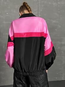 SHEIN Coolane Letter Graphic Colourblock Drop Shoulder Wind Jacket - Multicolor - View 2