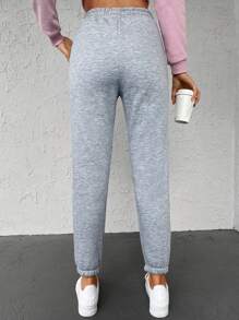 RueChic Drawstring Waist Slant Pocket Sweatpants - Light Grey - View 2