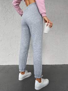 RueChic Drawstring Waist Slant Pocket Sweatpants - Light Grey - View 5