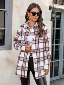 Plaid Print Drop Shoulder Coat - Multicolor - View 4