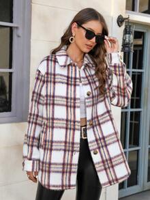 Plaid Print Drop Shoulder Coat - Multicolor - View 7