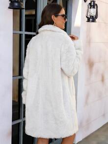 RELISH NOLESS Women's Turndown Collar Long Sleeve White Faux Fur Coat For Winter - White - View 2