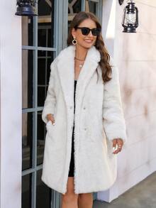 RELISH NOLESS Women's Turndown Collar Long Sleeve White Faux Fur Coat For Winter - White - View 5
