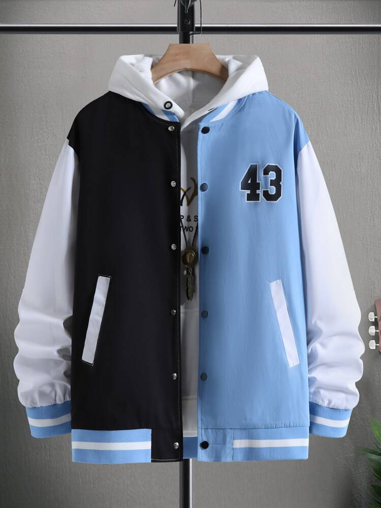 Manfinity 1個 男性 数字プリント カラーブロック バーシティ