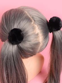 ROMWE 2 件装 Pom Pom 装饰发带 可爱情人节马尾辫固定器 发圈 发胶 橡皮筋 发绳 弹性发带 - 黑色 - 查看 2