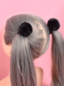 ROMWE 2 件装 Pom Pom 装饰发带 可爱情人节马尾辫固定器 发圈 发胶 橡皮筋 发绳 弹性发带 - 黑色 - 查看 4