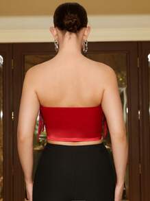 SHEINNeu Fringe Trim Asymmetrical Hem Tube Top - Red - View 4