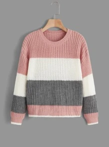 SHEIN Girls Colour Block Drop Shoulder Jumper - Multicolor - View 1