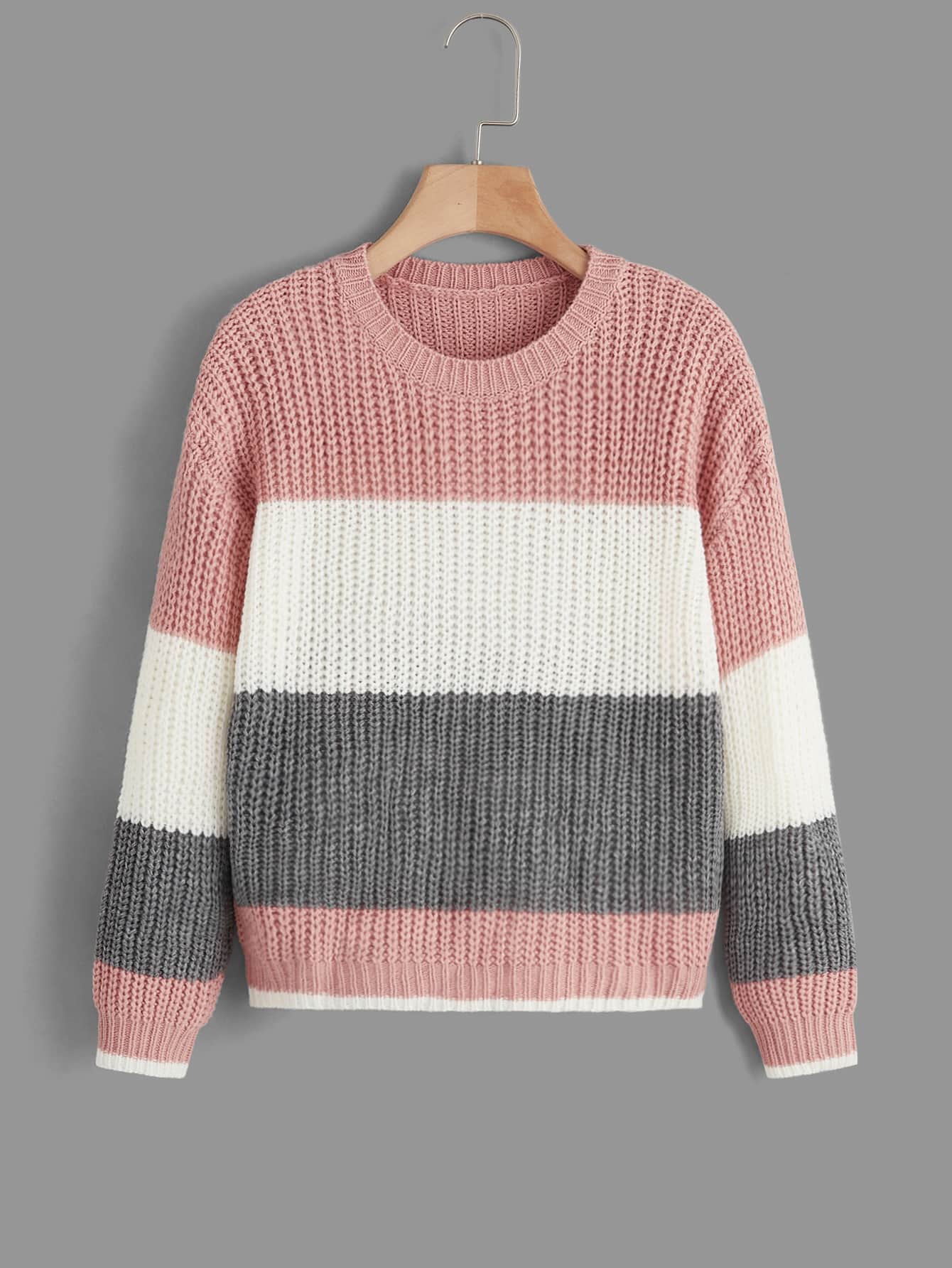 SHEIN Girls Colour Block Drop Shoulder Jumper - Multicolor - View 1