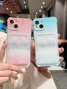 2 piezas Funda para móvil pareja con patrón de corazón con ranura de tarjeta