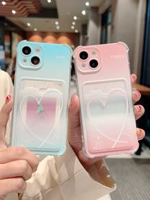 2 piezas Funda para móvil pareja con patrón de corazón con ranura de tarjeta