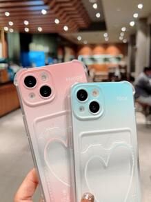 2 piezas Funda para móvil pareja con patrón de corazón con ranura de tarjeta