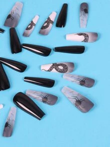 ROMWE 24pcs Long Coffin Animal Pattern Fake Nail & 1sheet Tape