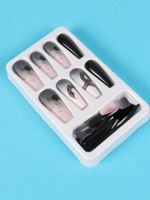 ROMWE 24pcs Long Coffin Animal Pattern Fake Nail & 1sheet Tape