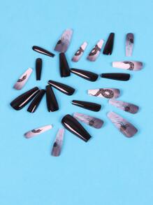 ROMWE 24pcs Long Coffin Animal Pattern Fake Nail & 1sheet Tape