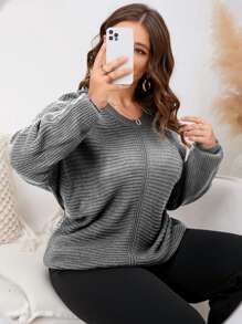 Plus Batwing Sleeve Jumper - Grey - View 1