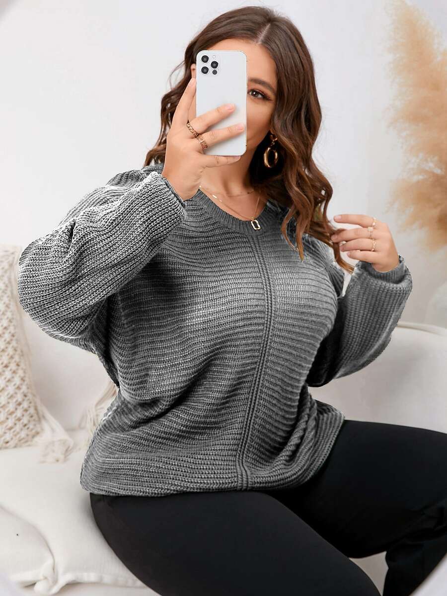 Plus Batwing Sleeve Jumper - Grey - View 1
