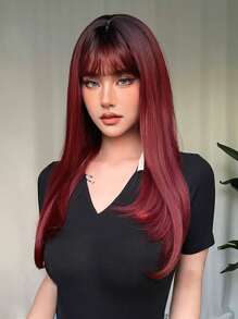 Long Straight Synthetic Wig With Bangs - Multicolor - View 1