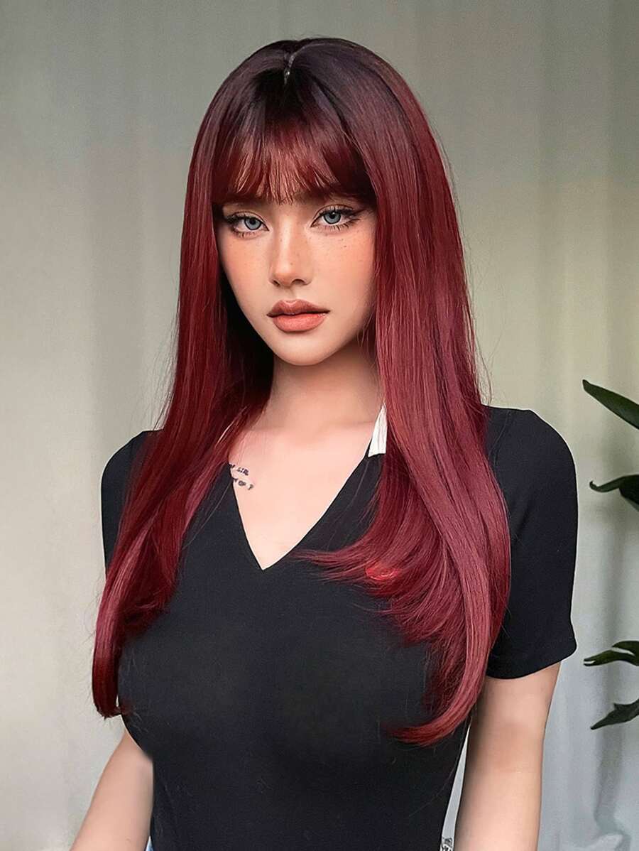 Long Straight Synthetic Wig With Bangs - Multicolor - View 1