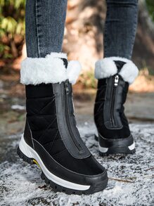 女士戶外徒步靴,保暖拉鍊雪地靴 - 黑色 - 查看 1