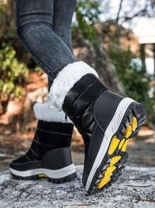 女士戶外徒步靴,保暖拉鍊雪地靴 - 黑色 - 查看 3