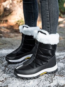 女士戶外徒步靴,保暖拉鍊雪地靴 - 黑色 - 查看 4