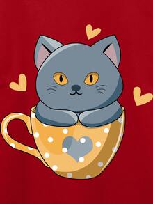 卡通圖案T恤 - 酒紅色 - 查看 3