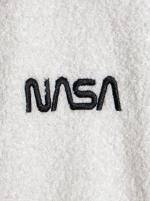 GENTILAND Oversized Men's Letter Embroidery Drop Shoulder Teddy Bomber Jacket Without Hoodie - White - View 3