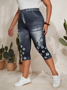 EMERY ROSE Plus Butterfly Print Capris Leggings - Grey - View 1