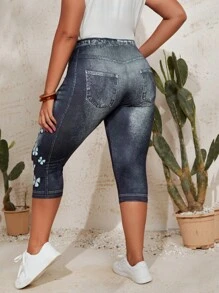 EMERY ROSE Plus Butterfly Print Capris Leggings - Grey - View 2