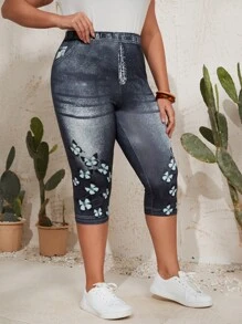 EMERY ROSE Plus Butterfly Print Capris Leggings - Grey - View 4