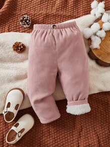 SHEIN Baby Button Front Thermal Trousers - Dusty Pink - View 1