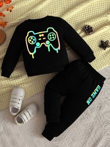 SHEIN Baby Boy Gamepad And Letter Graphic Pullover & Sweatpants