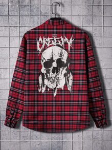 GENTILAND 宽松男士字母与骷髅印花苏格兰格子衬衫 - 彩色 - 查看 1