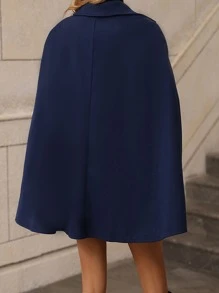 SHEIN LUNE Double Breasted Cloak Sleeve Overcoat - Navy Blue - View 2