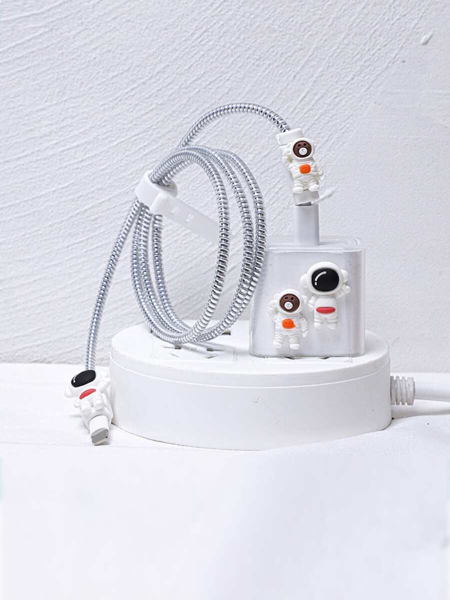 5 chiếc Cáp dữ liệu trang trí phi hành gia & Bộ bảo vệ đầu sạc - Bạc - Xem 1