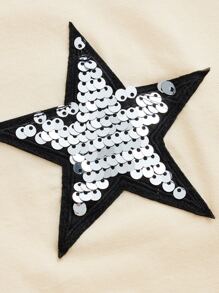 SHEIN EZwear Sequin Star Patched Raglan Sleeve Crop Tee - Multicolor - View 4