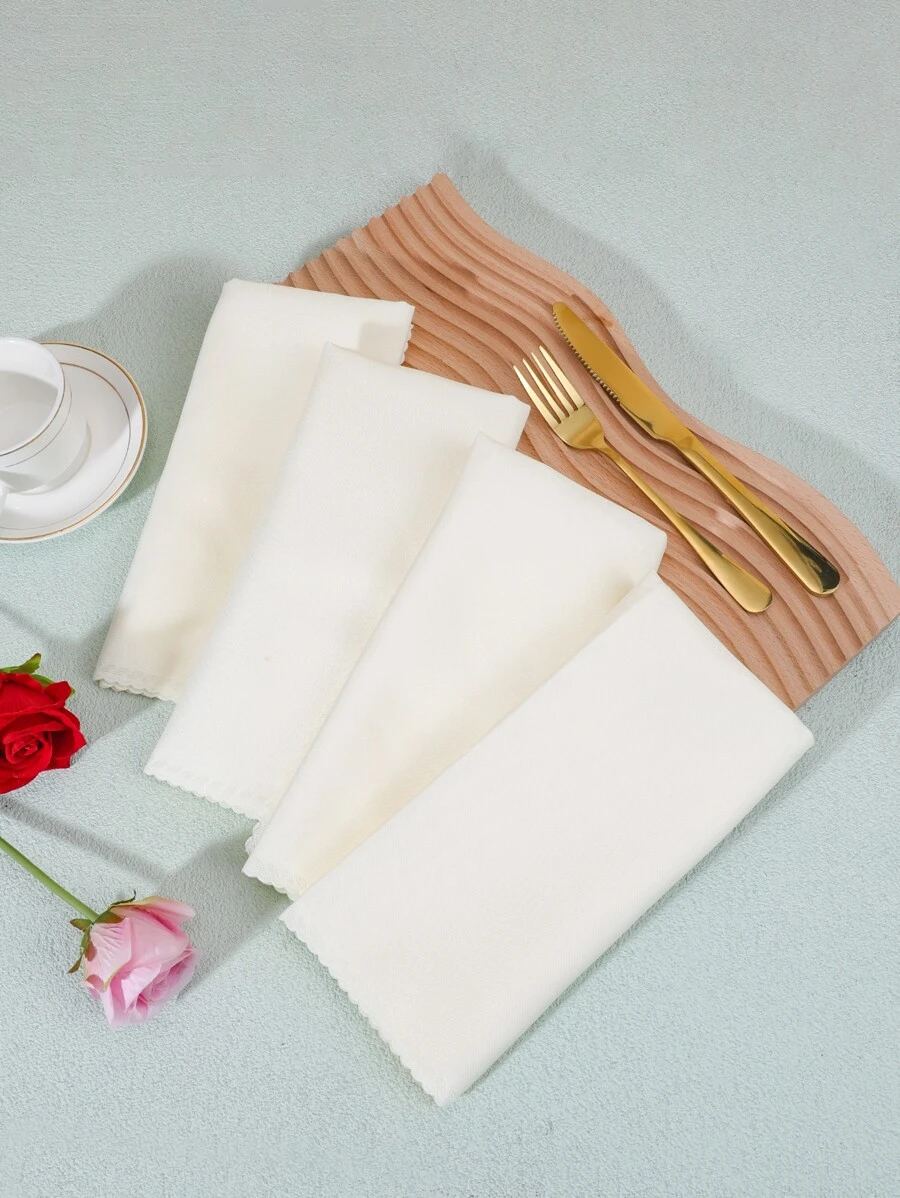 4pcs Scallop Trim Cloth Napkin - White - View 1