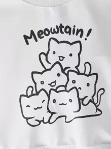 MsChibious Artist Girlcore Tween Girl Drop Shoulder Cartoon & Letter Graphic Pullover & Plaid Skirt, Fall Clothes, For Autumn & Winter, Holiday, New Year, Thanksgiving