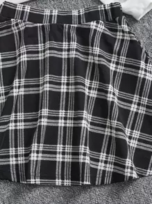 MsChibious Artist Girlcore Tween Girl Drop Shoulder Cartoon & Letter Graphic Pullover & Plaid Skirt, Fall Clothes, For Autumn & Winter, Holiday, New Year, Thanksgiving