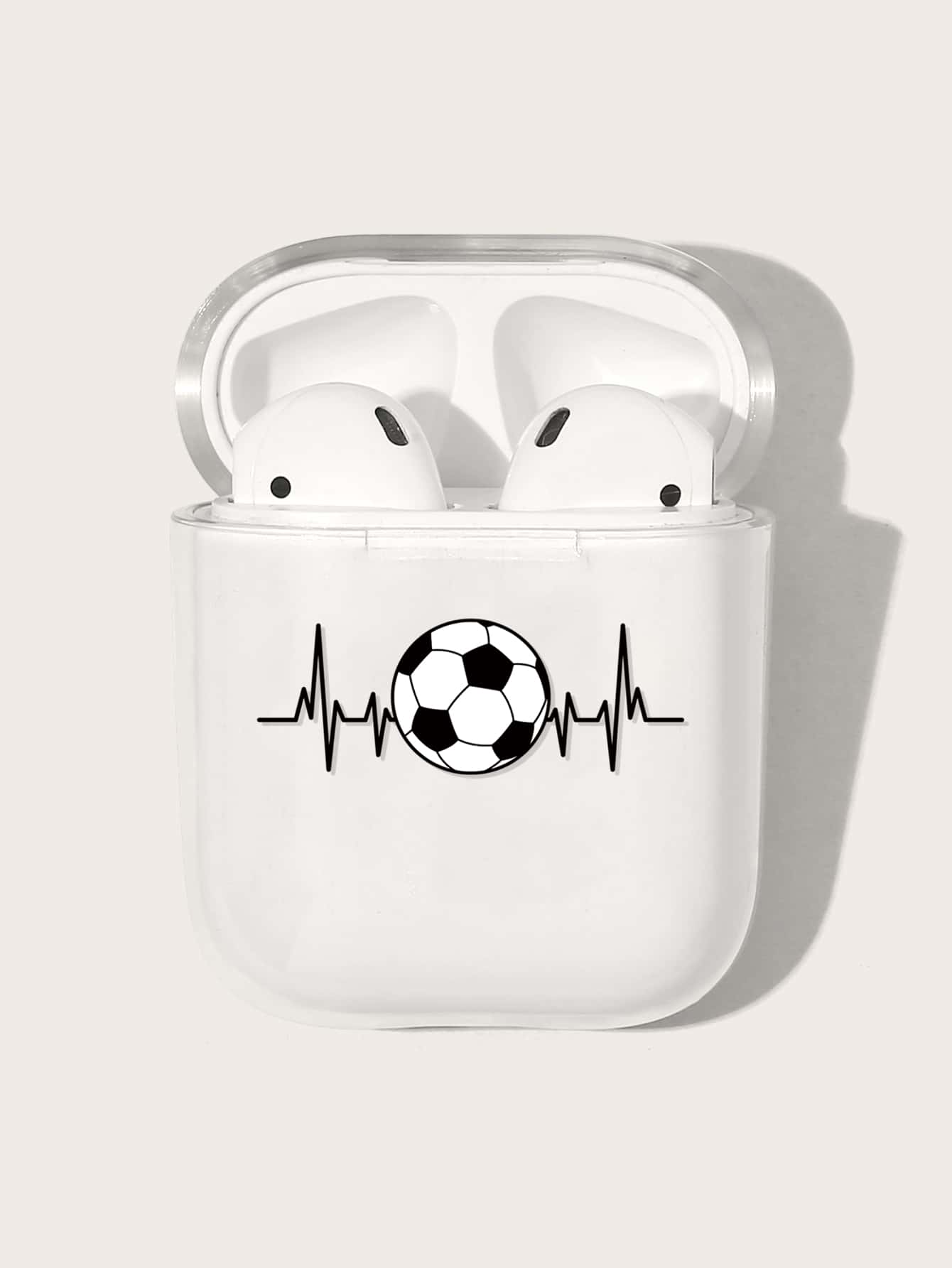 Ốp tương thích với Airpods Bóng đá Mẫu - Đen và trắng - Xem 1