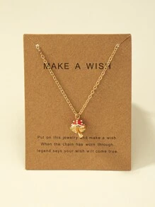 蘑菇吊坠项链 - 金黃色 - 查看 1