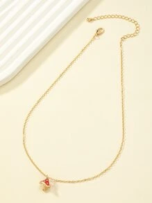 蘑菇吊坠项链 - 金黃色 - 查看 2