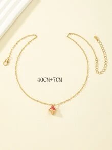 蘑菇吊坠项链 - 金黃色 - 查看 3