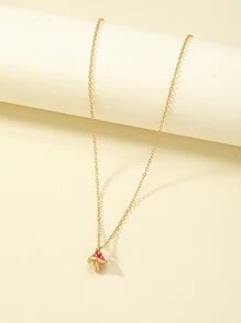 蘑菇吊坠项链 - 金黃色 - 查看 4