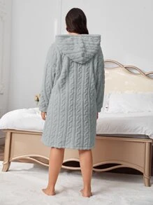 Bata homewear de hombros caídos con capucha franela - Gris Claro - Ver 2