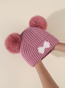 Toddler Girls Pom Pom Decor Beanie & Gloves - Pink - View 3