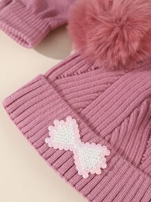 Toddler Girls Pom Pom Decor Beanie & Gloves - Pink - View 4